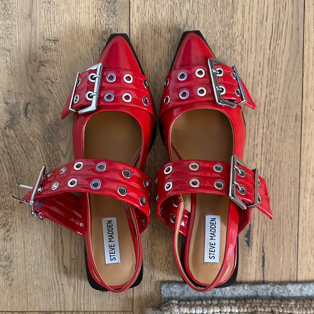 Steve Madden Red Buckle Flats